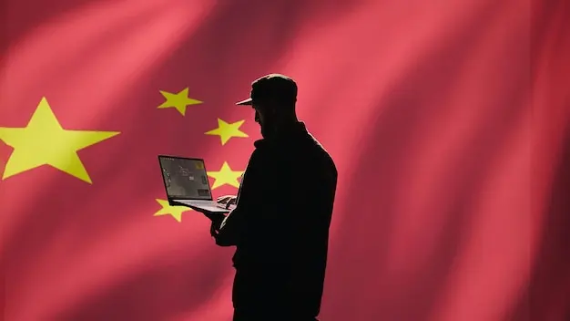 Chinese air defense operator using radar system on laptop to detect missiles